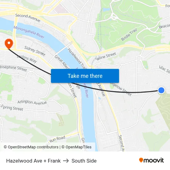 Hazelwood Ave + Frank to South Side map