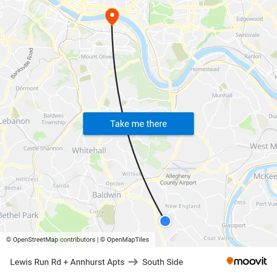 Lewis Run Rd + Annhurst Apts to South Side map