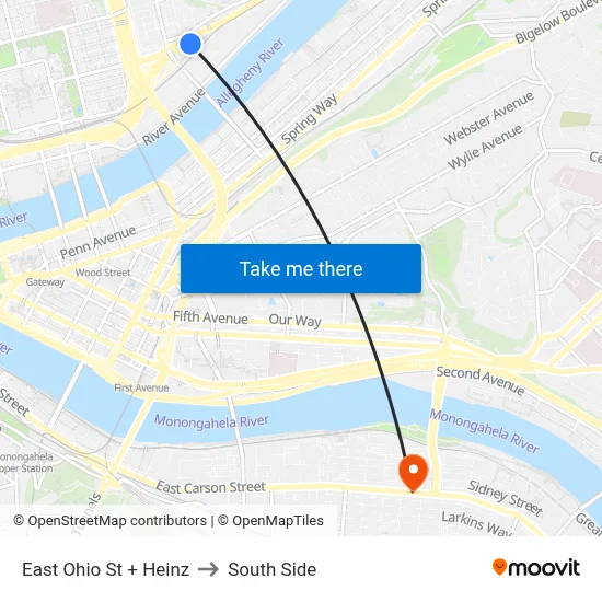 East Ohio St + Heinz to South Side map