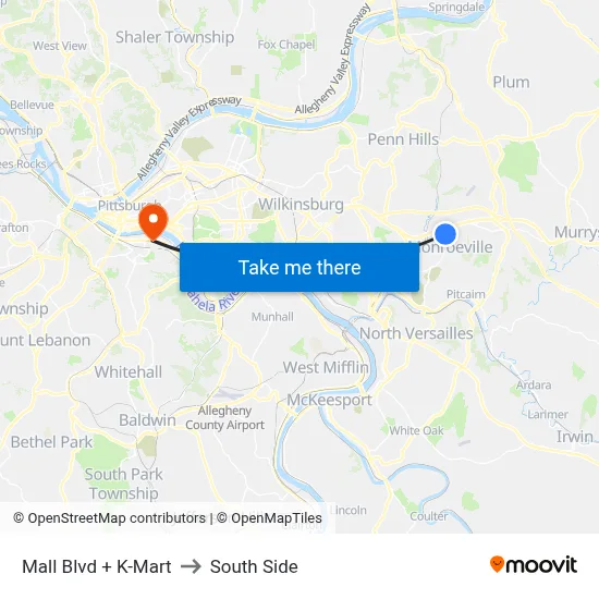 Mall Blvd + K-Mart to South Side map