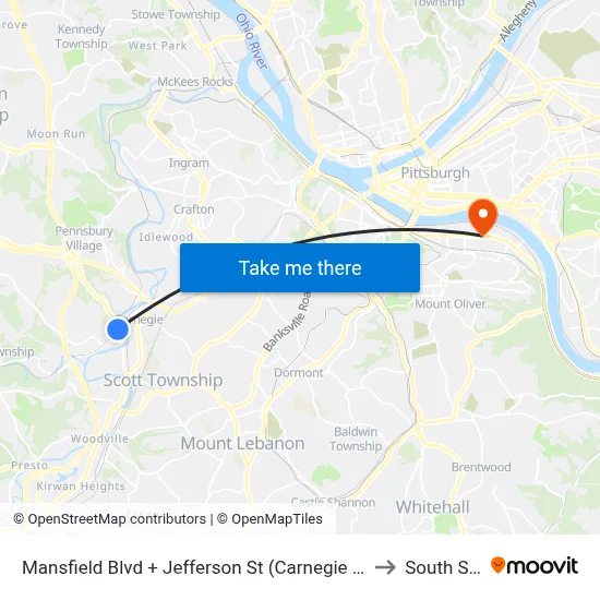 Mansfield Blvd + Jefferson St (Carnegie Station) to South Side map