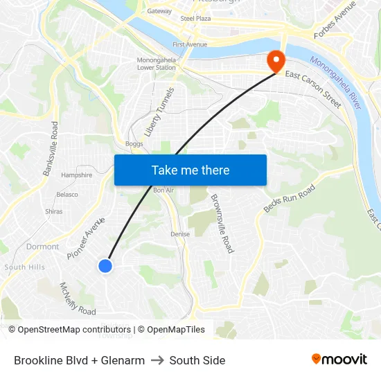 Brookline Blvd + Glenarm to South Side map