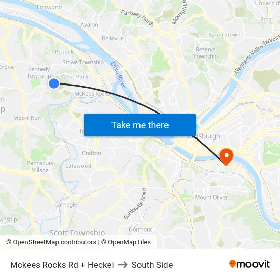 Mckees Rocks Rd + Heckel to South Side map