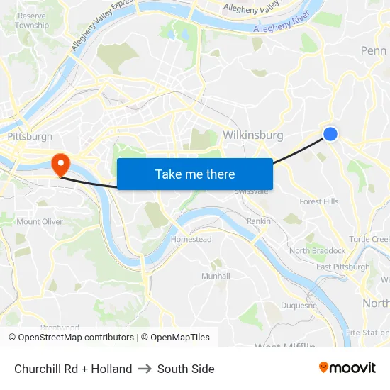 Churchill Rd + Holland to South Side map