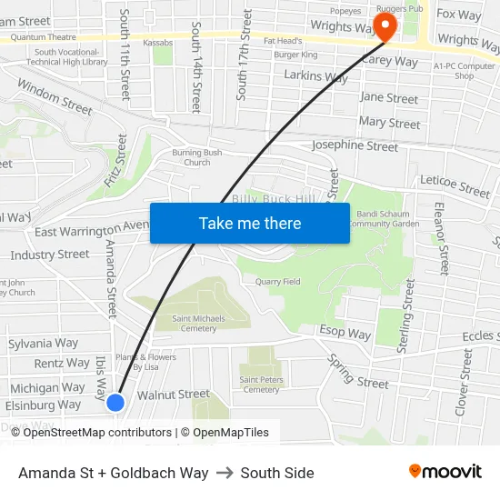 Amanda St + Goldbach Way to South Side map