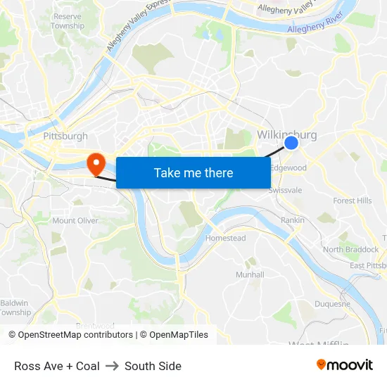 Ross Ave + Coal to South Side map