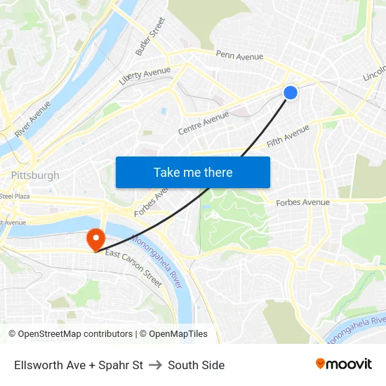 Ellsworth Ave + Spahr St to South Side map