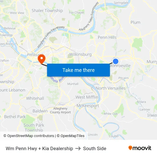 Wm Penn Hwy + Kia Dealership to South Side map