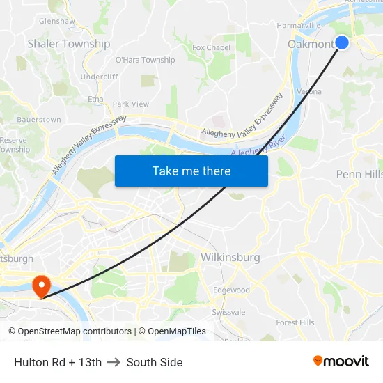 Hulton Rd + 13th to South Side map