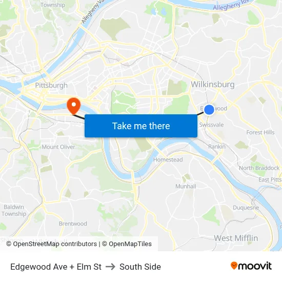 Edgewood Ave + Elm St to South Side map