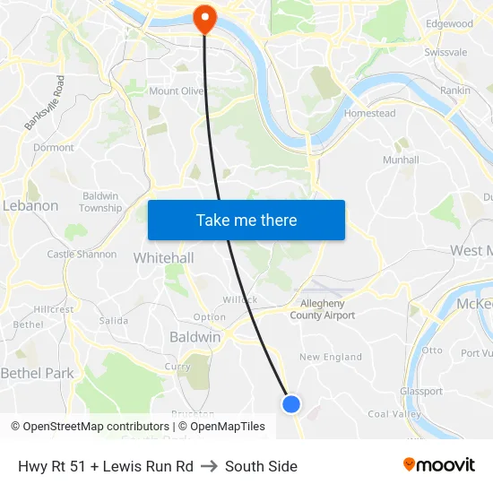 Hwy Rt 51 + Lewis Run Rd to South Side map