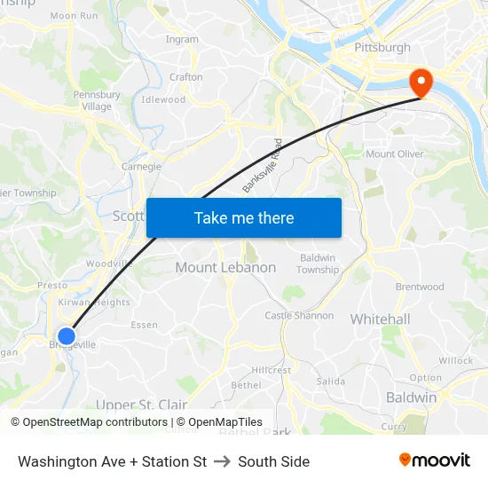 Washington Ave + Station St to South Side map