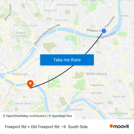 Freeport Rd + Old Freeport Rd to South Side map