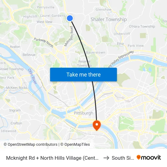 Mcknight Rd + North Hills Village (Center Ent) to South Side map