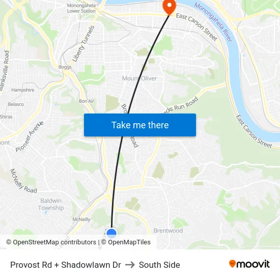 Provost Rd + Shadowlawn Dr to South Side map