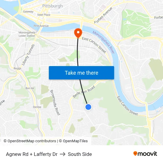 Agnew Rd + Lafferty Dr to South Side map
