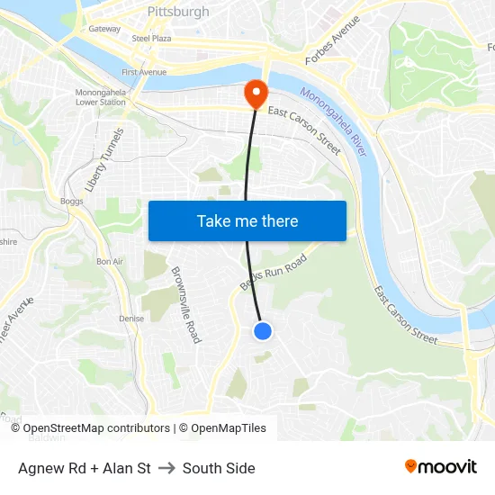 Agnew Rd + Alan St to South Side map