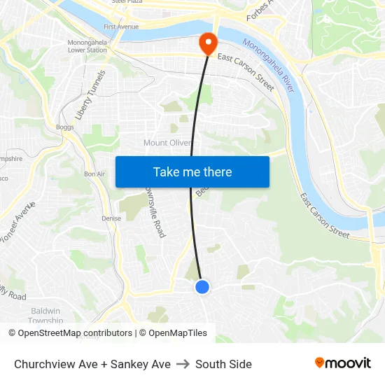 Churchview Ave + Sankey Ave to South Side map
