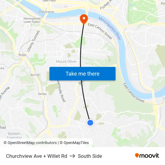 Churchview Ave + Willet Rd to South Side map