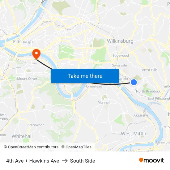 4th Ave + Hawkins Ave to South Side map