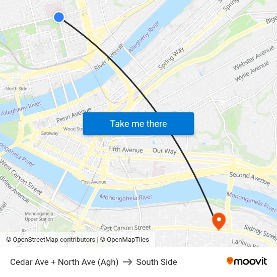 Cedar Ave + North Ave (Agh) to South Side map