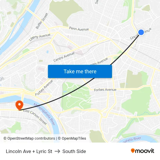 Lincoln Ave + Lyric St to South Side map