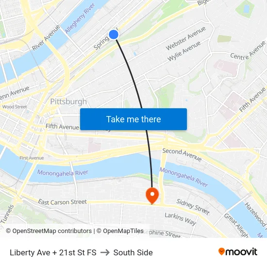 Liberty Ave + 21st St FS to South Side map