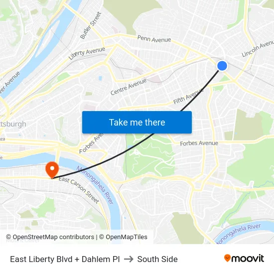 East Liberty Blvd + Dahlem Pl to South Side map