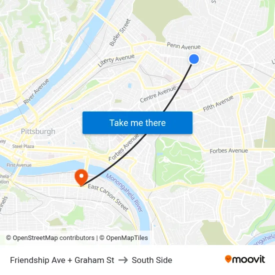 Friendship Ave + Graham St to South Side map