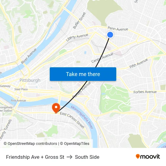 Friendship Ave + Gross St to South Side map