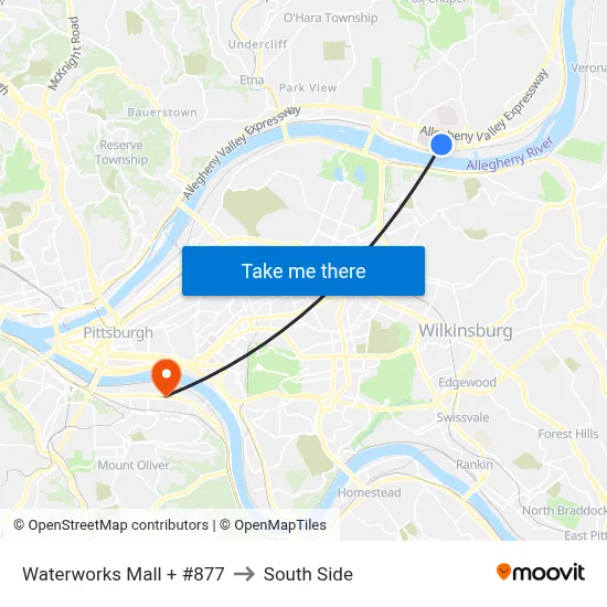 Waterworks Mall + #877 to South Side map