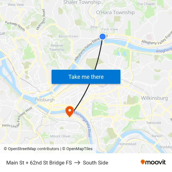 Main St + 62nd St Bridge FS to South Side map