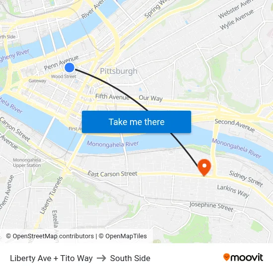 Liberty Ave + Tito Way to South Side map