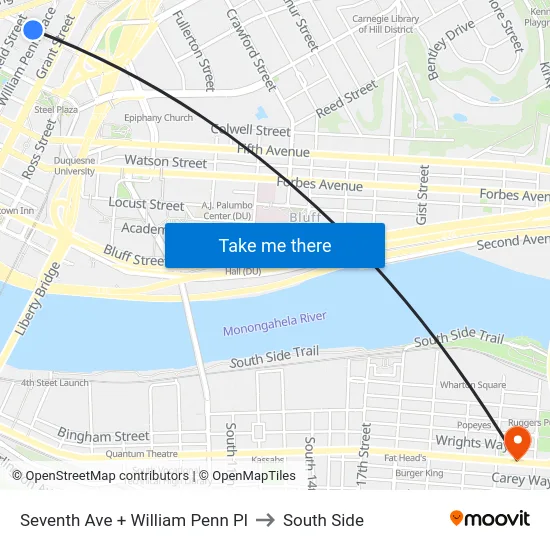 Seventh Ave + William Penn Pl to South Side map