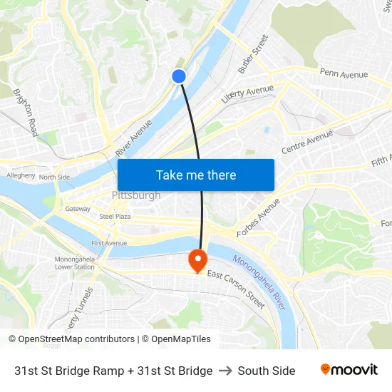 31st St Bridge Ramp + 31st St Bridge to South Side map