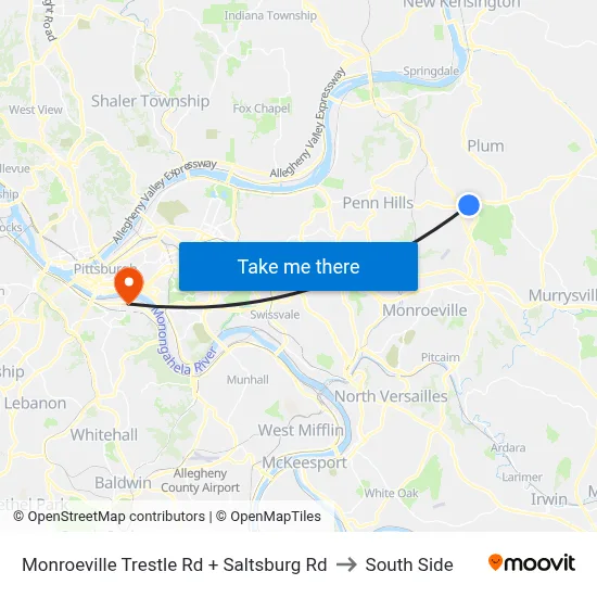 Monroeville Trestle Rd + Saltsburg Rd to South Side map