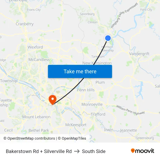 Bakerstown Rd + Silverville Rd to South Side map