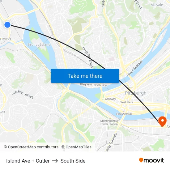 Island Ave + Cutler to South Side map