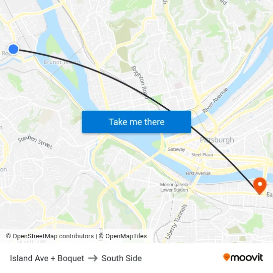 Island Ave + Boquet to South Side map