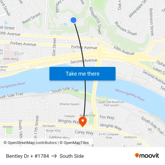 Bentley Dr + #1784 to South Side map