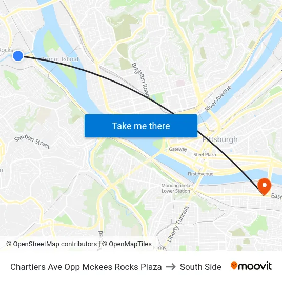 Chartiers Ave Opp Mckees Rocks Plaza to South Side map