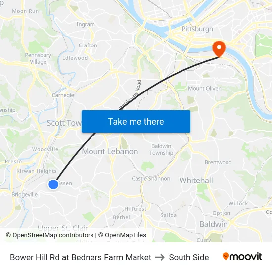 Bower Hill Rd at Bedners Farm Market to South Side map