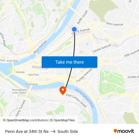 Penn Ave at 34th St Ns to South Side map