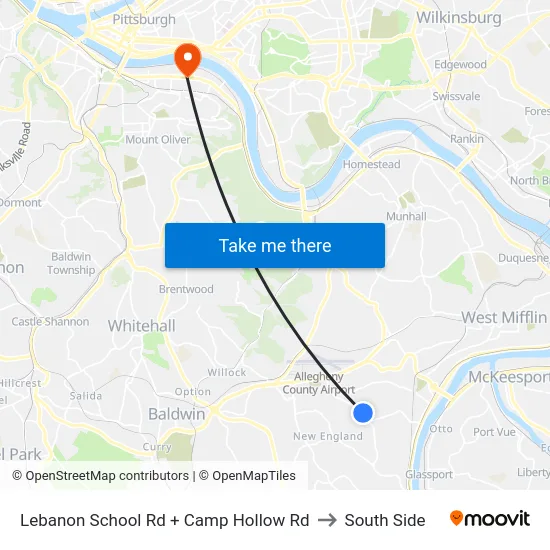Lebanon School Rd + Camp Hollow Rd to South Side map