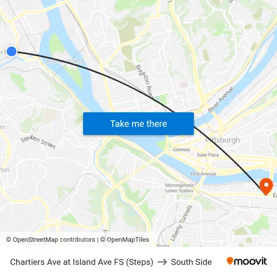 Chartiers Ave at Island Ave FS (Steps) to South Side map