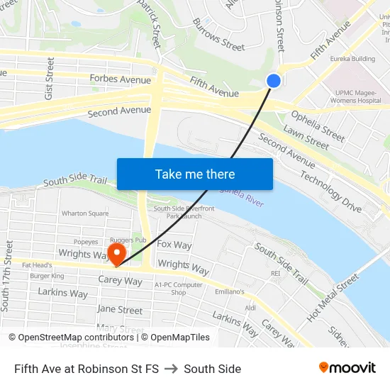 Fifth Ave at Robinson St FS to South Side map