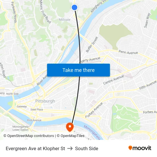Evergreen Ave at Klopher St to South Side map