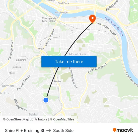 Shire Pl + Breining St to South Side map