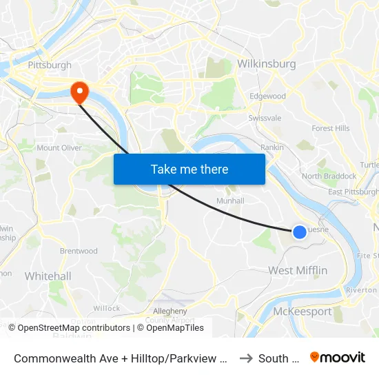 Commonwealth Ave + Hilltop/Parkview Manor Apts to South Side map