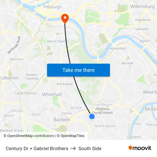 Century Dr + Gabriel Brothers to South Side map
